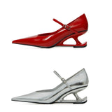 KYLETHOMASW  -  Pointed Toe Floating Shaped Heels Pumps Women Shallow One Word Belt Buckle Mary Jane High Heels 2025 Retro Party Catwalk Pumps