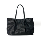 KYLETHOMASW  -  Simple Large Capacity Soft Leather Tote Bag Versatile Lightweight Black Commuter Shoulder Bag Fashion Casual Pleated Handbag