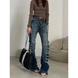 KYLETHOMASW  -  European and American Retro Washed Ripple Crack Jeans Women's Spring New Spice Girl Design Sense Niche Mopping Pants