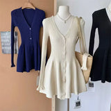 KYLETHOMASW  -  Sweater Dress Women Winter Japanese Fashion V Neck Sweet Slim Knitted Dresses Female Solid Y2k Outfits Y2k Vintage Clothing Chic