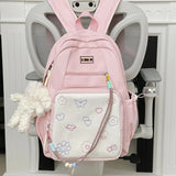 KYLETHOMASW  -  Women Students Sweet Patchwork Contrast Color Backpack Preppy Y2k Aesthetic Cute Schoolbags High-capacity Kawaii Chic Backpacks