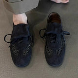KYLETHOMASW  -  Women's Soft Sole Soft Sneaker Fall New Round Toe Deep Mouth Suede Open Toe Front Lace-Up Non-Slip Flats
