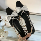 Kylethomasw Sweet Butterfly-knot Low Heel Mules Women Shallow Elegant Dress Shoes Female Comfy Cross-tied Square Toe Slingback Sandals Women