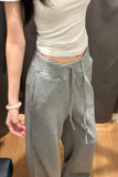 KYLETHOMASW  -  Women Gray Striped Wide Leg Pants Japanese Harajuku High Street Fashion Casual Straight Leg Versatile Autumn Winter Trousers