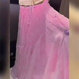 KYLETHOMASW  -  Pink Tutu Tulle Skirt for Women High Waist A-Line Long Club Party Dress Elegant Mesh Layered Skirt Summer Mujer Faldas 509A