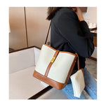 Kylethomasw Korean Panelled Women Bucket Shoulder Bags Large Capacity Canvas Female Handbag and Purses Large Capacity Ladies Crossbody Bag