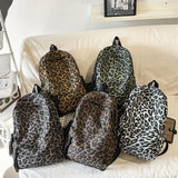 KYLETHOMASW  -  Women's Leopard Print Canvas Backpack Drawstring Decor Adjustable Strap Casual Daily School Travel Bag New Trend Back Pack