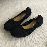 KYLETHOMASW  -  Suede Retro Bowknot  Round Toe Flat Shoes Women Soft Sole Comfort Casual Shoes for Women Shallow Ballet Style Footwear Female