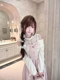 KYLETHOMASW  -  Japanese Elegant Sweet Pink Lolita Dress Women Kawaii Bow Lace Sweater Off-shoulder Long Dress Korean Y2k Party Princess Dresses