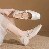 KYLETHOMASW  -  elegant ladies pearl buckle low heel shoes woman two wears slip on moccasins female chunky heel soft leather pumps big size 43
