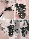 KYLETHOMASW  -  Fairy Princess Dress Sweet Girl Women's Pink Polka Dot Off Shoulder Big Bow Trailing Puffy Short Birthday Party Lolita Dresses