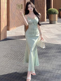 KYLETHOMASW  -  Woman Dress Sleeveless Satin V Neck Lace Patchwork Bandage Sexy Elegant Backless Mermaid Dresses Party Female Fashion