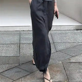 KYLETHOMASW  -  Grey High Waist Midi Skirt Women Summer Casual Loose Split Front A-Line Skirt Fashion Streetwear Faldas Elegant Long Jupe 237A