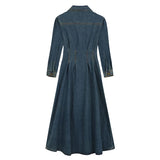 KYLETHOMASW  -  Autumn Spring New Design Vintage High-Waisted Long Denim Dress Women Single Breasted Slim Waist Pleated Mid-Length Dresses