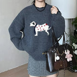 KYLETHOMASW  -  Design Jacquard pullover cartoon embroidery puppy sweater women's 2025 autumn  winter cute knitted sweater top trendy outside