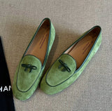 KYLETHOMASW  -  Women Suede Loafers shoes with Genuine Leather Bow Decoration Flat Shoes Comfortable Shallow Mouth Women Shoes Fashionable