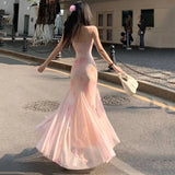 KYLETHOMASW  -  Summer Sexy Spaghetti Strap Fairy Dress for Women Print Slim Fit Temperament Elegant Trumpet Mermaid Wrapped Buttocks Dress