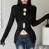 Kylethomasw  New Simple Casual Hollow All-match Mature Charm High Street Cool Personality Women's Black Top Shirt