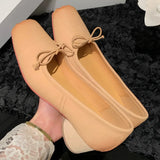 Kylethomasw  -  Women's genuine leather 4.5cm thick med heel pleated square toe slip-on pumps sweet bowtie korean style female heeled shoes sale