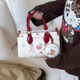 KYLETHOMASW  -  Sweet Cute Red Graffiti Handbag Women Cartoon Bear Bow Print Shoulder Bag Ladies Harajuku Polka Dot Large Capacity Crossbody Bag