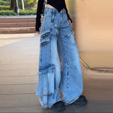 KYLETHOMASW  -  Ripped Heavy Industry Jeans Women's Spring 2025 New Street Ripped Large Pockets Wide Leg Pants Women