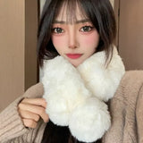 KYLETHOMASW  -  Sweet Hot Girl Cute Soft Fur Scarf Women's Autumn and Winter Cross Thick Warm Fur Scarf Fashion Female Trendy Accessories