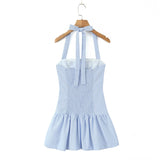 KYLETHOMASW  -  Beautiful Girl Striped Halter Dress Sexy Backless Low Waist A-line Mini Summer Dresses Party Women Robe