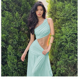 KYLETHOMASW  -  Sexy Hollow Waistless Maxi Dress Women Skew Collar Off Shoulder High Splits Hem Summer Holiday Style Ruched Elegant Dress