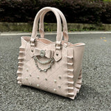 KYLETHOMASW  -  Japanese Sweet Cute Tote Bag Women Bow Pearl Rhinestone Crossbody Bag Ladies Lace Lolita Girl Kawaii Elegant Shoulder Bags Chic