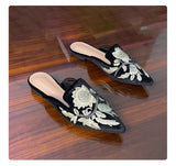 KYLETHOMASW  -  Embroidery Velour Shoes Woman Strange Heel Slippers Design Mules Femme Pointed Toe Wedges Tacones Slides Slip On Pantuflas Mujer