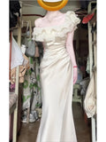 KYLETHOMASW  -  Spring New Elegant Ruffle Off Shoulder Dress French  Style Vintage Party Bodycon Banquet Dress Summer Sweet Long Dresses