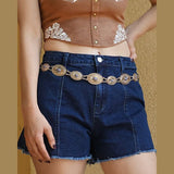 KYLETHOMASW  -  Vintage Women Contrast Five-point Star Patchwork Denim Flared Pants Baggy Dragging Jeans Trousers Chic Elegant Casual Short Pant
