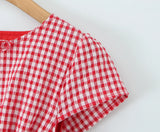 KYLETHOMASW  -  Women O Neck Short Sleeve A-line Slim Plaid Mini Dresses Casual Holiday Summer Dress 2025 Robe