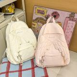 KYLETHOMASW  -  Cute 3d Angel Wings Backpack Women Light Yellow Nylon Drawstring Large Capacity Student School Bag Casual Travel Laptop Rucksack