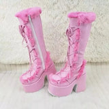 KYLETHOMASW  -  New Winter Women Snow Boots Platform Wedge High Heel Faux Fur Lady Shoes Female Plush Warm Non-slip Mid Calf Boots Goth Shoes