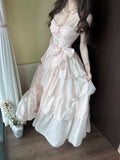 KYLETHOMASW  -  French Sweet Kawaii Pink Polka Dot Lace Bow Tiered Cami Maxi Dress For Women Girls High Waist Princess Vacation Party Daily Wear