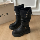 KYLETHOMASW  -  Autumn Winter Platform Thick Bottom Woman Knee High Boots Shoes Ladies Elegant Belt Buckle Knight Booties