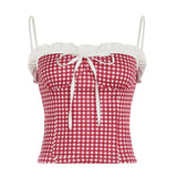 KYLETHOMASW  -  Fashion Sweet Plaid Lace Spliced Women Camisole Cute Chic Y2k Summer Trendy New Slim Fit Blouses