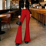 KYLETHOMASW  -  Y2K Pink Heart Print High Waist Flare Pants | Kawaii All-Over Love Bell Bottom Trousers | Barbiecore Aesthetic Summer Streetwear
