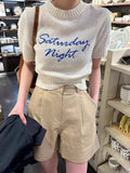 KYLETHOMASW  -   Korean Fashion Summer Women T Shirts Casual Retro Round Neck Embroidered Letter Print Versatile Knit Pull Top Clothes