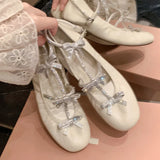 KYLETHOMASW  -  Rhinestone Bow T-Strap Round Toe Flat Ballet Shoes Woman Summer 2025 Buckle Women's Mary Jane Shoes Woman Pumps