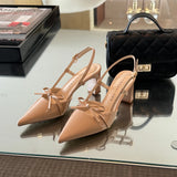 KYLETHOMASW  -  Summer New Arrival Sweet Elegant Sandal Women Bow High Heels Pointed Toe Women's Sandals Metal Buckle Trim Sandal