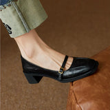 KYLETHOMASW  -  New Retro Square Head Thick Heel Single Shoes Women's Shoes Medium Heel Mary Jane Shoes Woman High Heels Leather