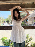 KYLETHOMASW  -  Fashion Sweet Off Shoulder White Dress for Women 2025 Summer New Sleeveless Lace Up Y2k High Waist A-line Short Dresses