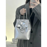 KYLETHOMASW  -  Harajuku Blue Mochila Women 2025 Vintage Leather Chain Bow Mini Backpacks Hot Girls Retro Fashionable Backpack Aesthetic
