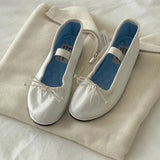 KYLETHOMASW  -  Rarely-seen ballet shoes for women - new style with bow ties and satin fabric Mary Jane flats with flat soles, single shoes.