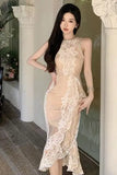 KYLETHOMASW  -  Women's Elegant Lace Off-Shoulder Mermaid Party Dress Summer O-neck Sleeveless Sequin Trim High Slit Bodycon Dresses 2025 New