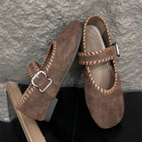 KYLETHOMASW  -  High Quality Woven Faux Suede Leather Mary Jane Shoes Women Metal Belt Buckle Design Shoes Comfortable Flat Loafers for Women