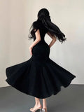 KYLETHOMASW  -  Sexy Slim Elegant Lady Long Dress Summer Short Sleeve Square Neck Pleated Fishtail Tight Party Dresses for Women