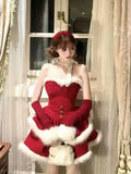 KYLETHOMASW  -  Winter Christmas New Years Sweet 2 Piece Set Women Faux Fur Cape Coats + Short Party Dress Female Chic Korean Popular Clothes